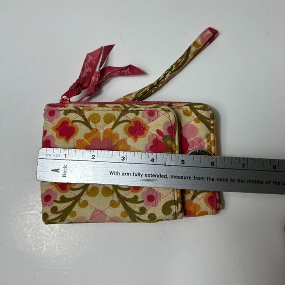 Vera Bradley Folkloric Yellow Pink Red Green Floral Pattern Double ID Wristlet - Picture 11 of 13